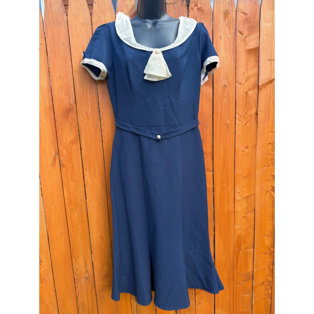 Stop Staring Alicia Estrada Navy Blue Swiss Dot Retro Pinup Midi Dress XL